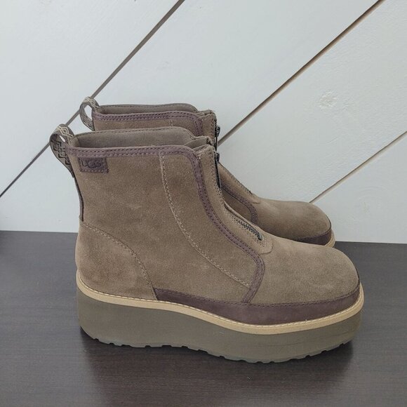 NEW UGG Cityfunc Zip Boots. Womens Size 8.5 Brown Suede Platform Chunky// 12CT - Picture 1 of 8